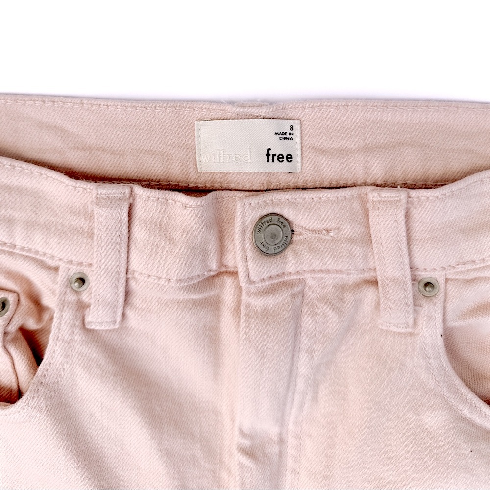 Aritzia Wilfred Free Distressed Tanit Denim Mini Skirt Pink Primrose - Size 8 - Picture 4 of 5